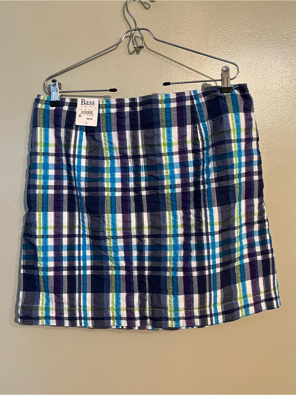 Bass Navy Plaid Cotton Skirt Mini Lined Textured 12NWT